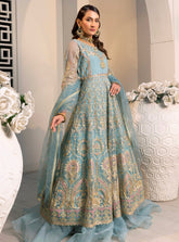 D003-f024: "Ice Blue Maxi: Hand-Embellished Elegance