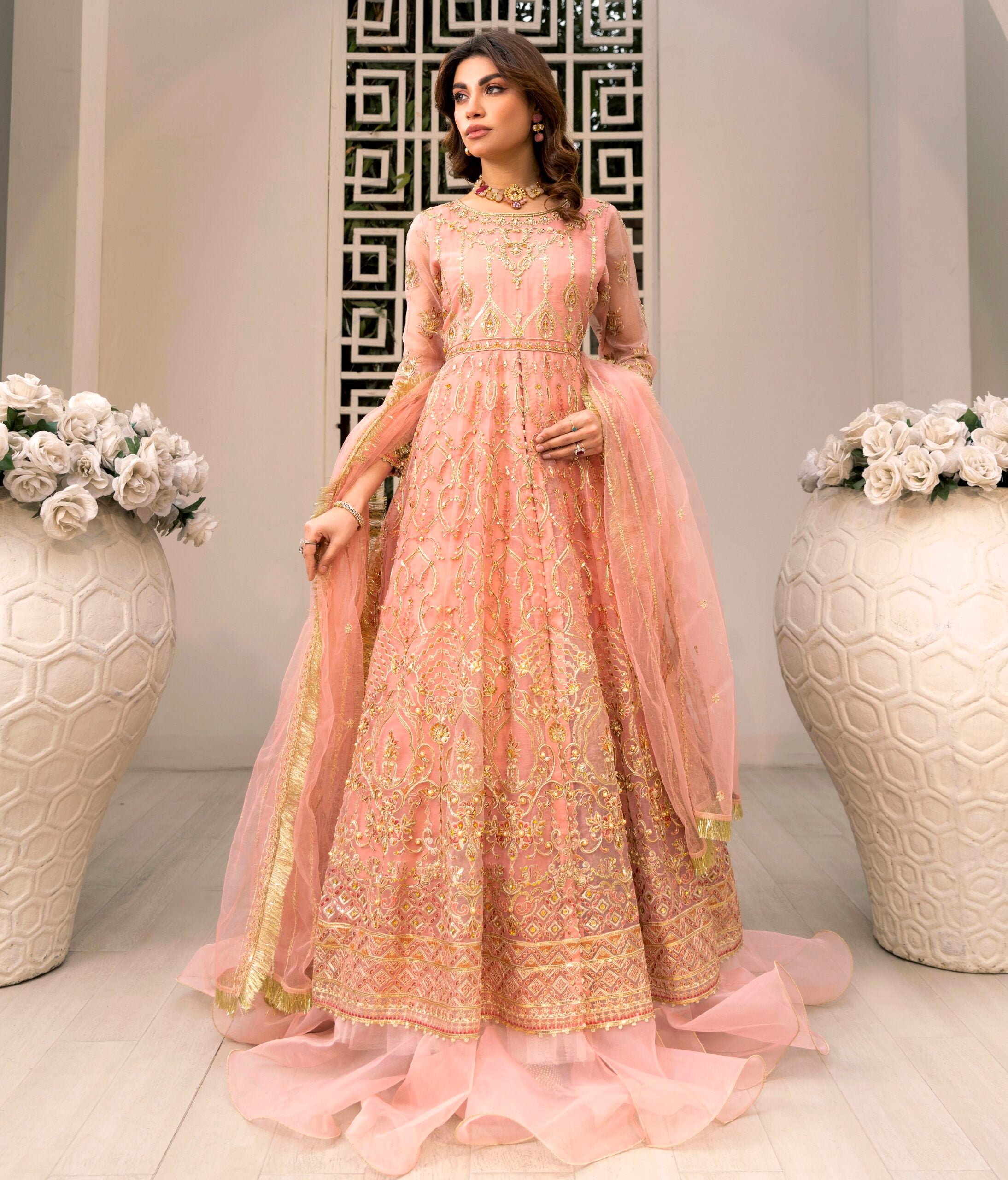 D001-F024: Peach Pink Maxi: Customizable Sophistication
