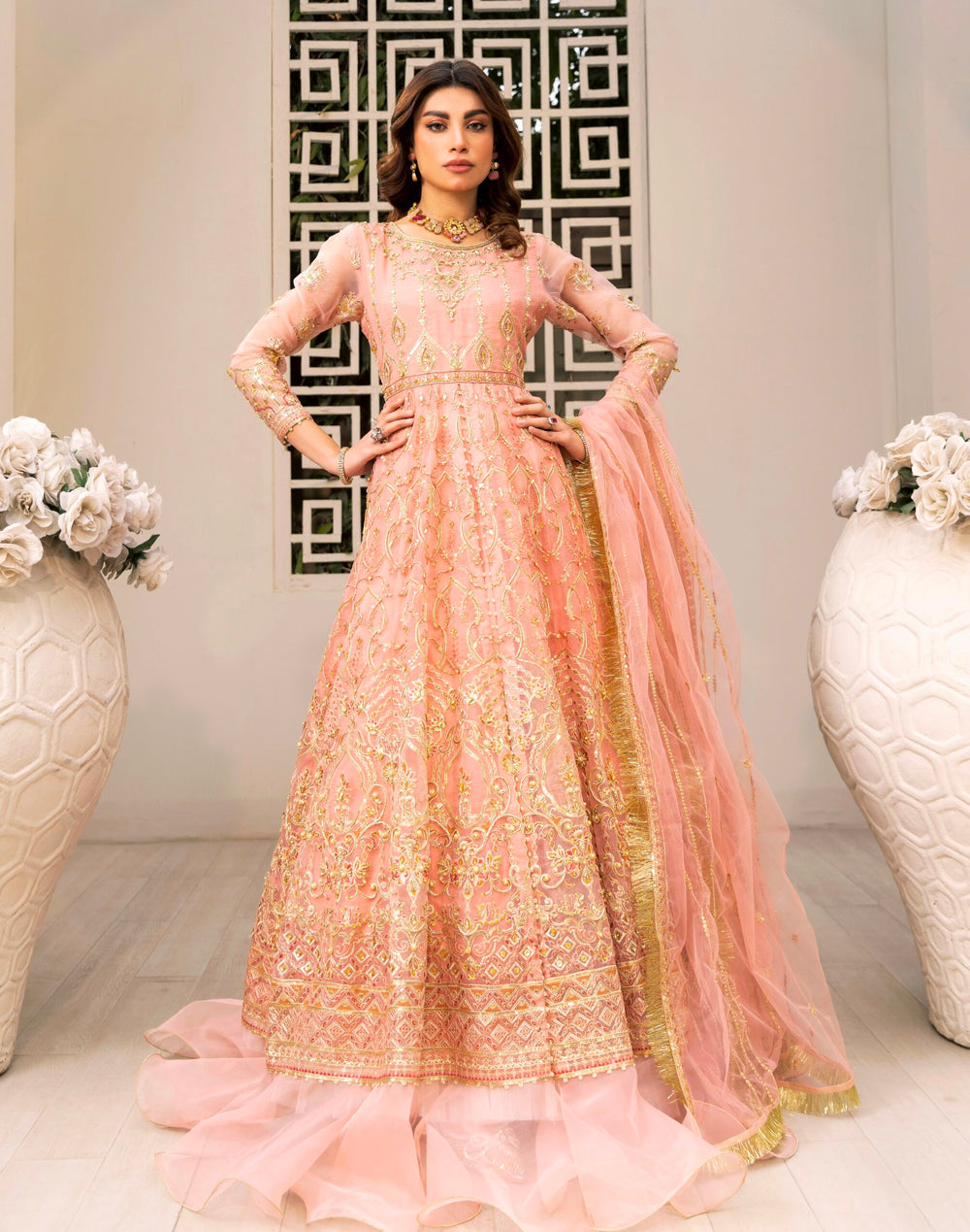 peach color maxi dress D001-F024: Peach Pink Maxi: Customizable Sophistication – Clothere by Anam