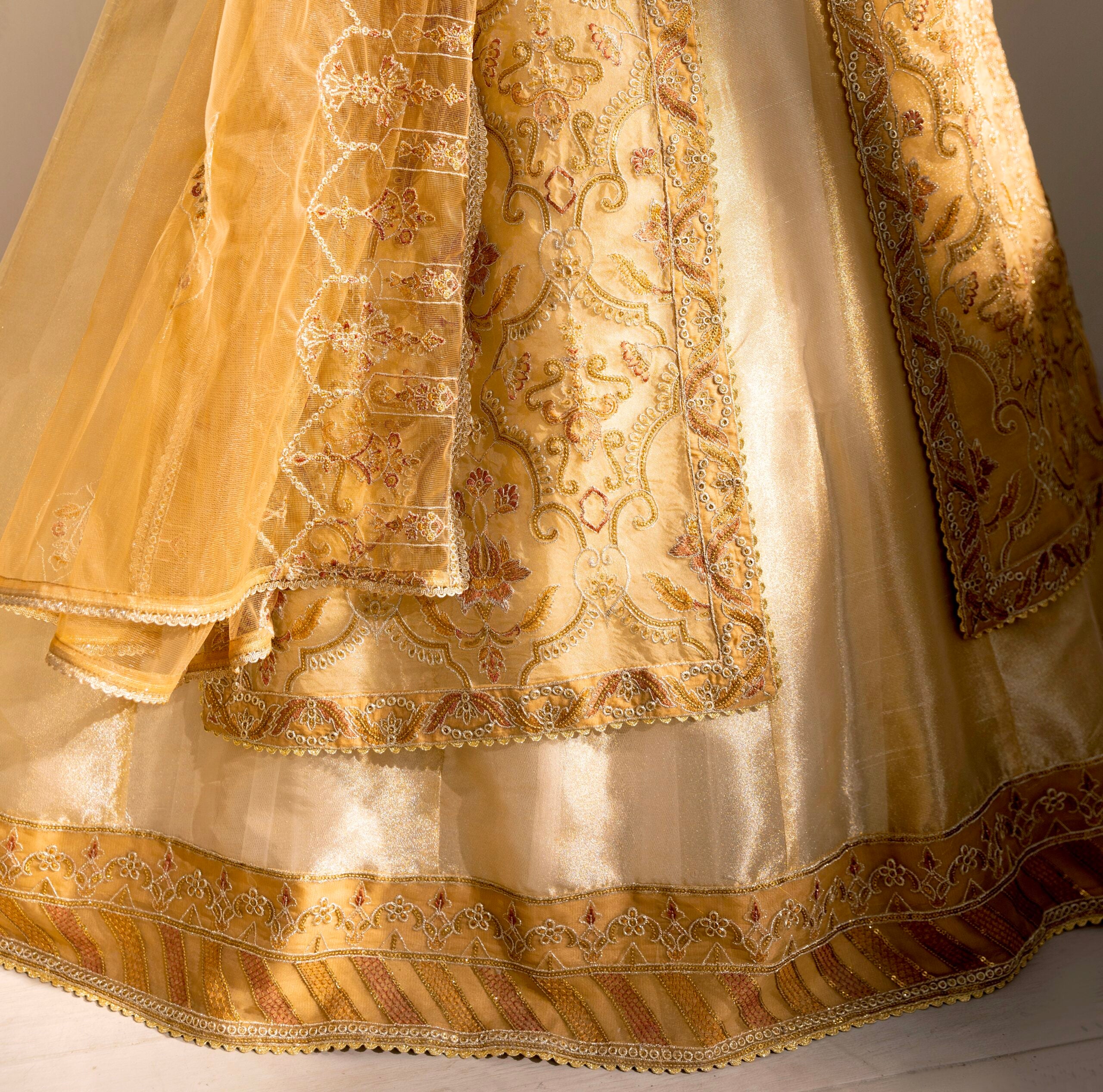 D007-f024: Golden Gown: Embroidered Opulence