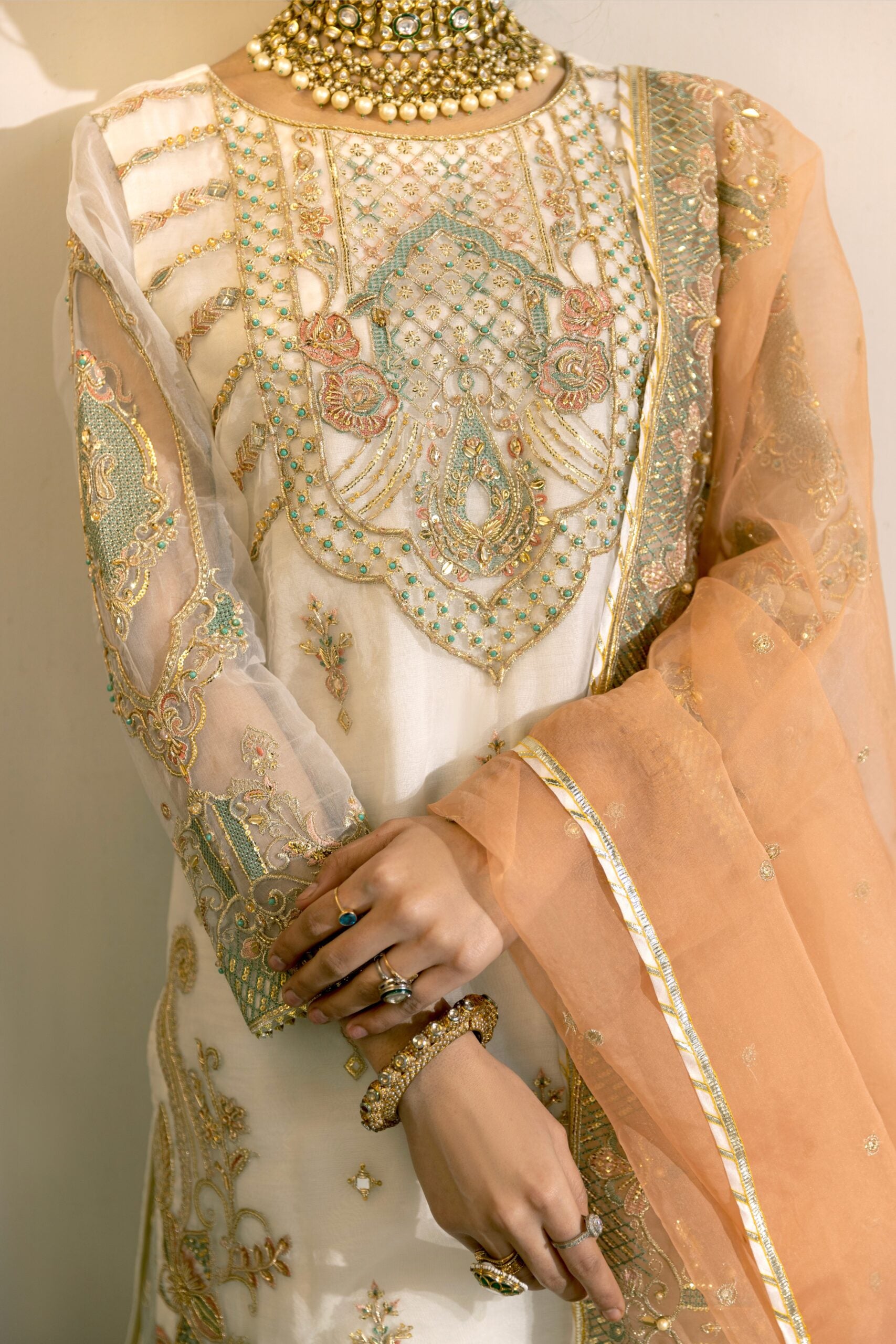 D009-f024: "White Nikkah Jora: Intricate Embellishments